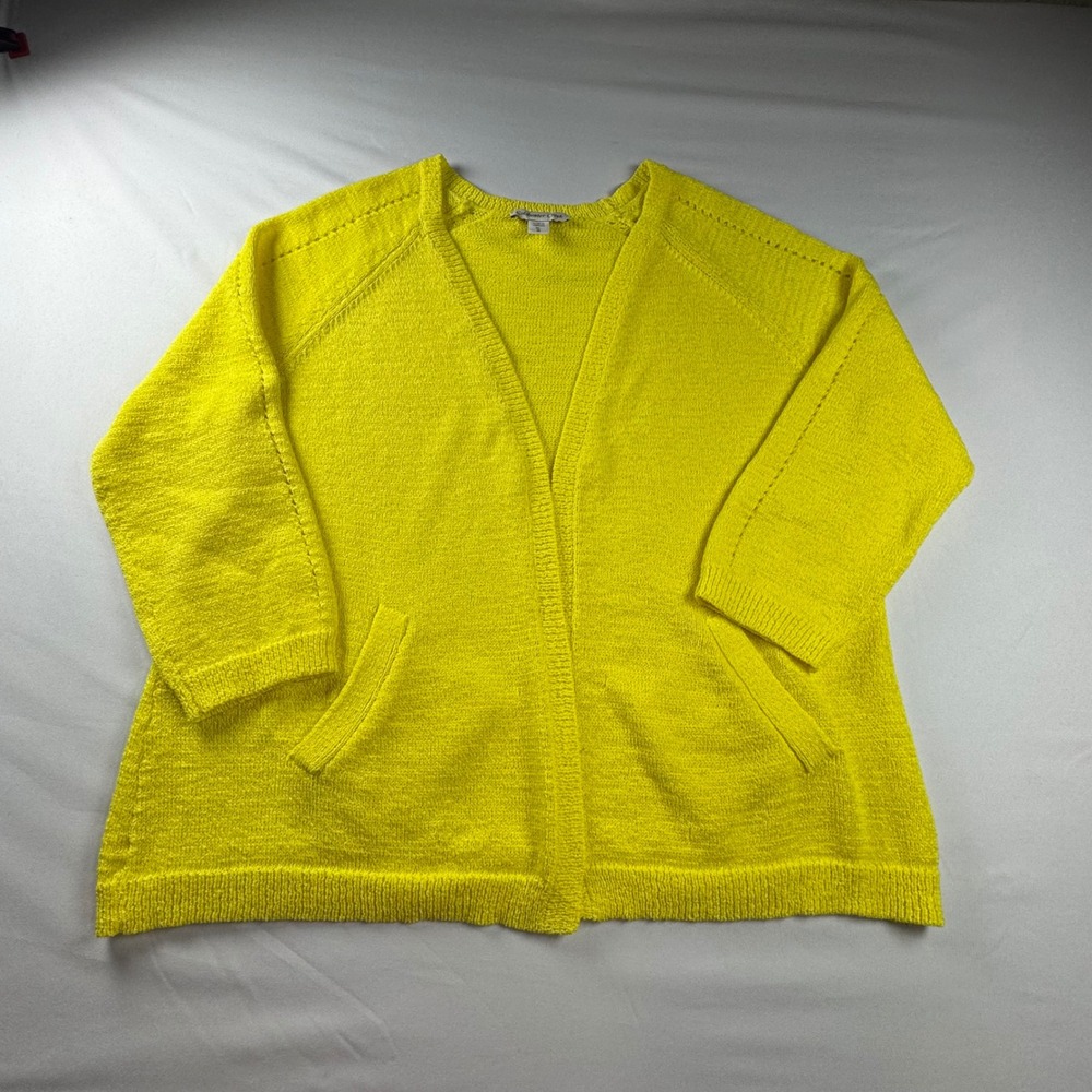 Coldwater Creek Womens XL Neon Yellow Open Front Knit Cardigan Sweater Pockets